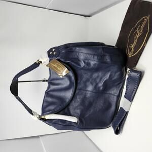 Donna Bella Blue Leather Hobo Shoulder Bag | Large Slouchy Purse w/ Strap